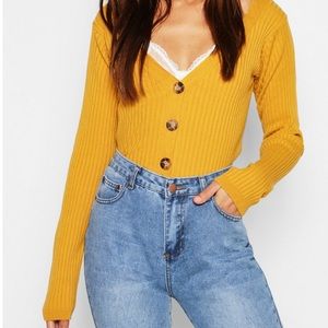 Boohoo mustard button up cardigan